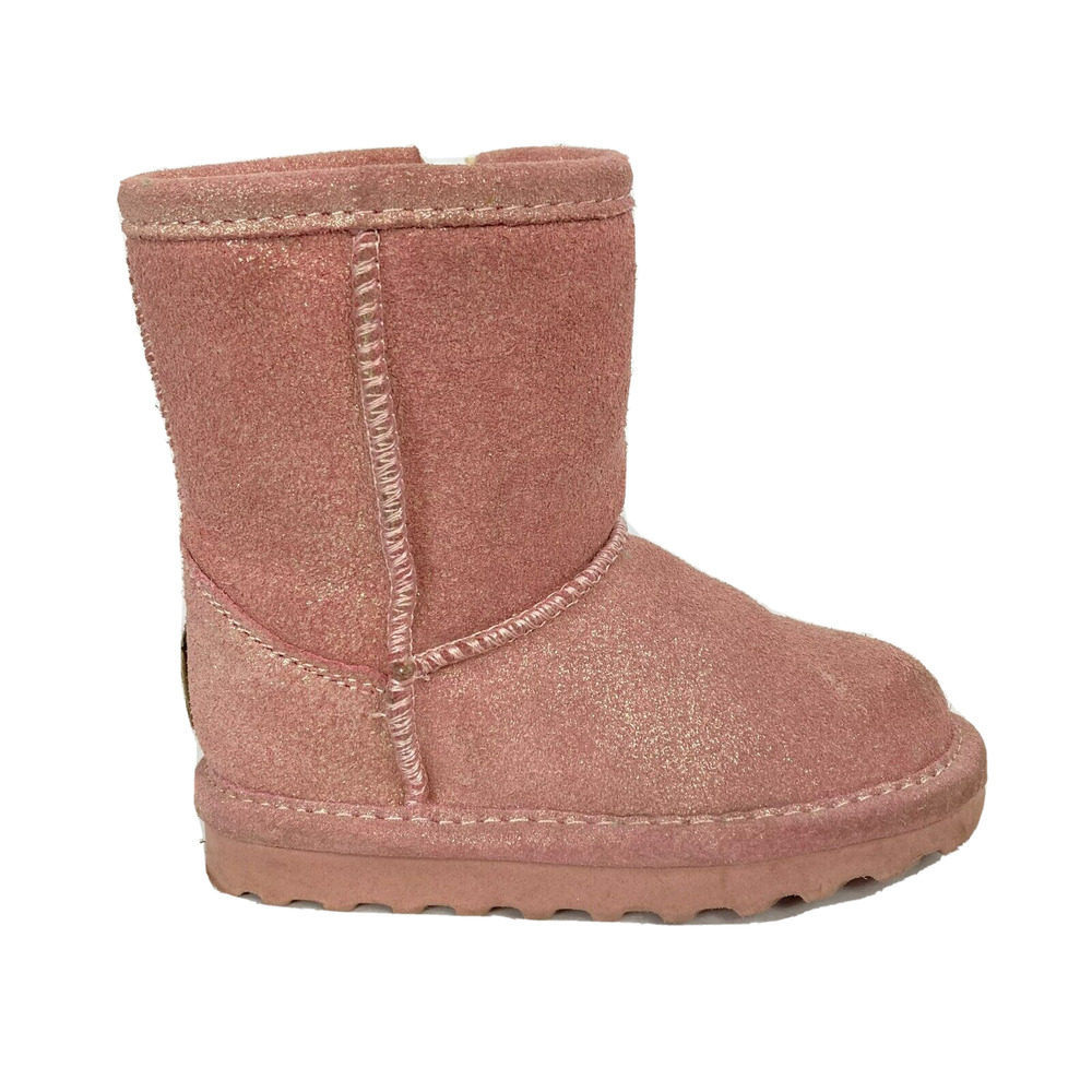Bearpaw Boots Toddler Girls Sz 7 Light Pink Suede Leather Shearling Pull On